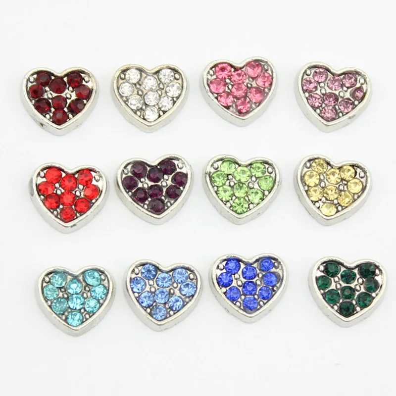 

Heart Birthstone Charms With Crystal 12 Mix Colors Floating Charms Fit Living Glass Locket 120pcs