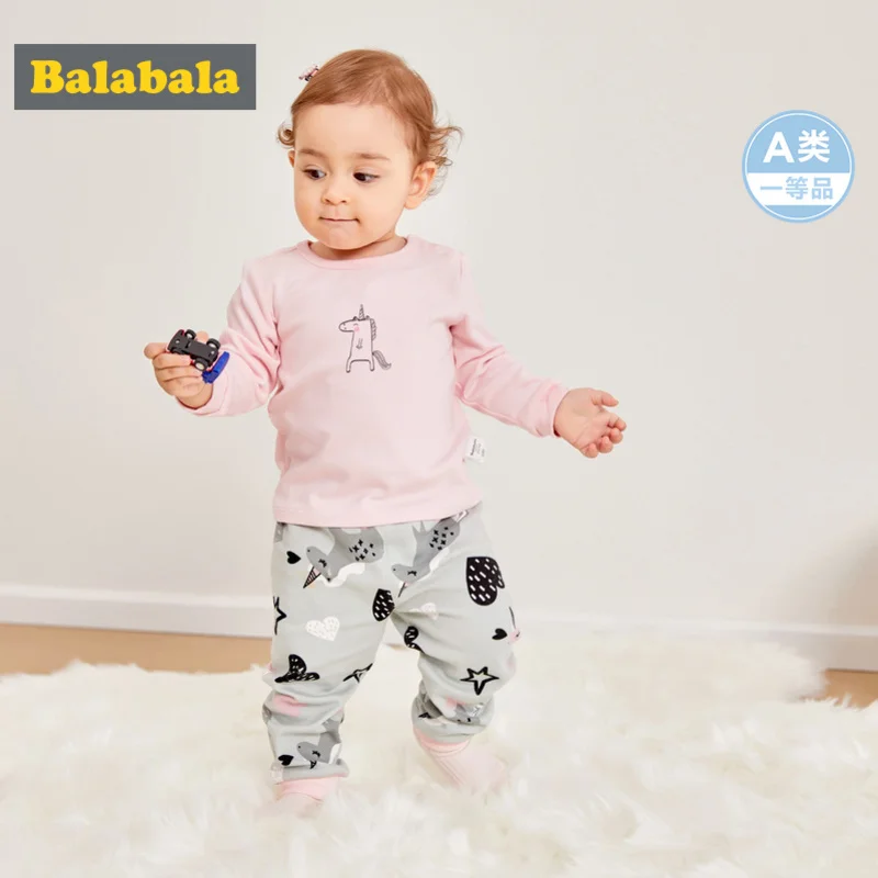 Balabala/комплект из 2 предметов для малышей, рубашка с длинными рукавами и принтом открытые плечи+ штаны без застежки с эластичной резинкой на талии, одежда для маленьких мальчиков и девочек