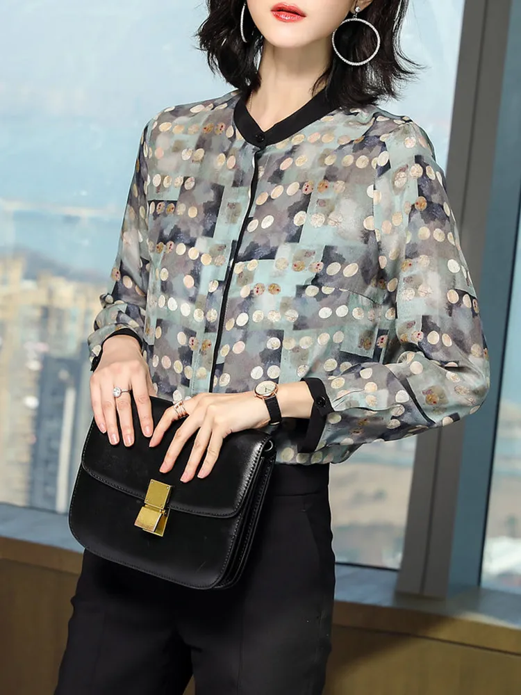 Женская рубашка 100% Шелковая винтажная Корейская блузка женские рубашки весенние