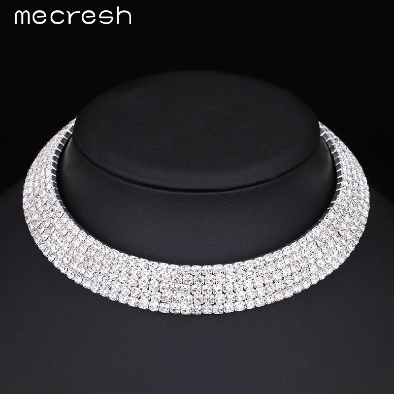 Ожерелье со стразами Mecresh Noble 5 рядов модное серебряное классическое для свадьбы