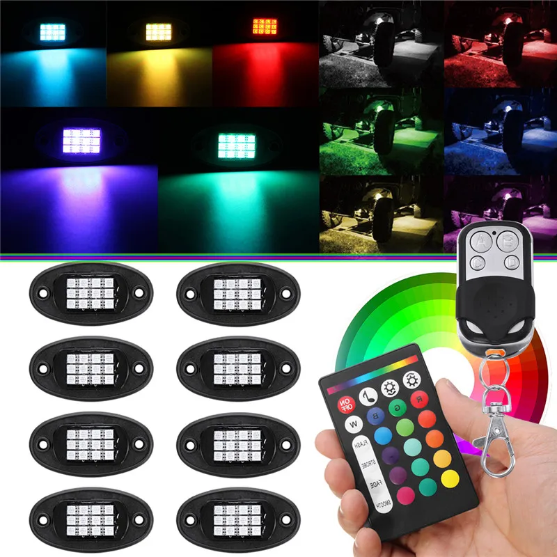 12 В беспроводной bluetooth контроль RGB светодиодный светильник под колесом светильник 24 Вт Автомобильный декоративный светильник для внедорожника грузовика внедорожника ATV Rock Lamp