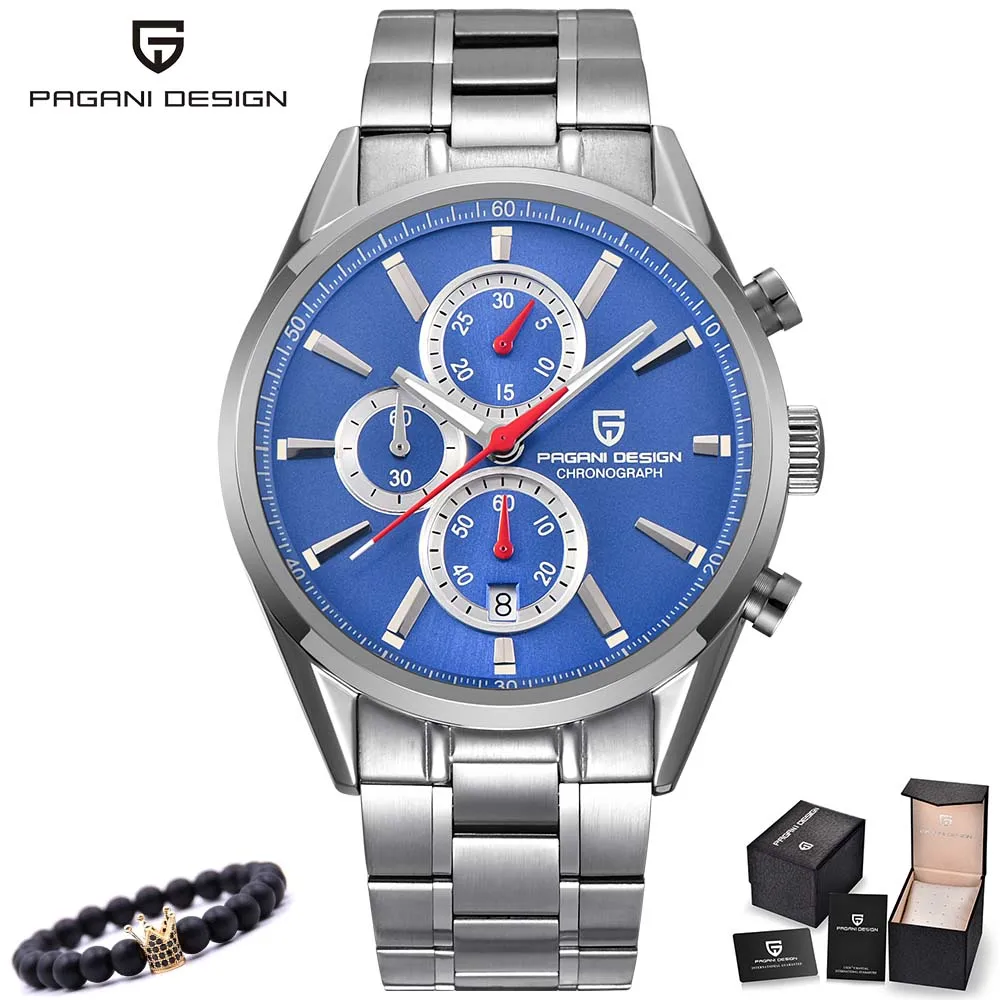 silver blue PAGANI Дизайнерские мужские часы Топ бренд класса люкс нержавеющая сталь кожа спортивные военные часы Мужские кварцевые наручные часы Мужские часы Новинка - Цвет: silver blue