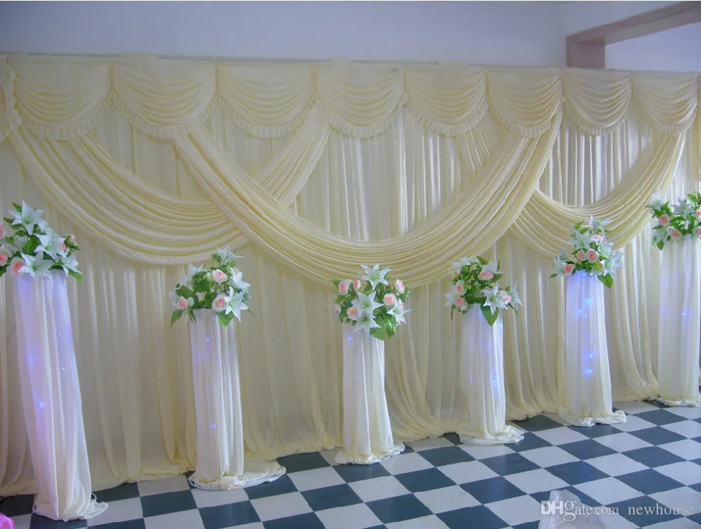 

2019 New Romantic Red Ice Silk Wedding Backdrop with White Swag 3m*6m(10ft*20ft) Decorations