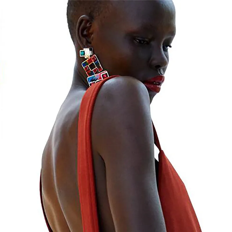 SexeMara 2019 ZA Colorful Square Drop Earrings For Women Geometric Statement Wedding Party Christmas Gift Jewelry Hot | Украшения и