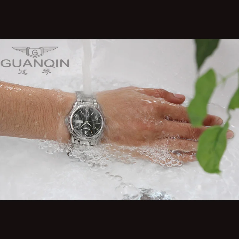 GUANQIN, пара часов, набор, Роскошные, нержавеющая сталь, для мужчин, женщин, для влюбленных, часы, дата, неделя, для мужчин, для девушек, наручные часы, кварцевые часы, часы