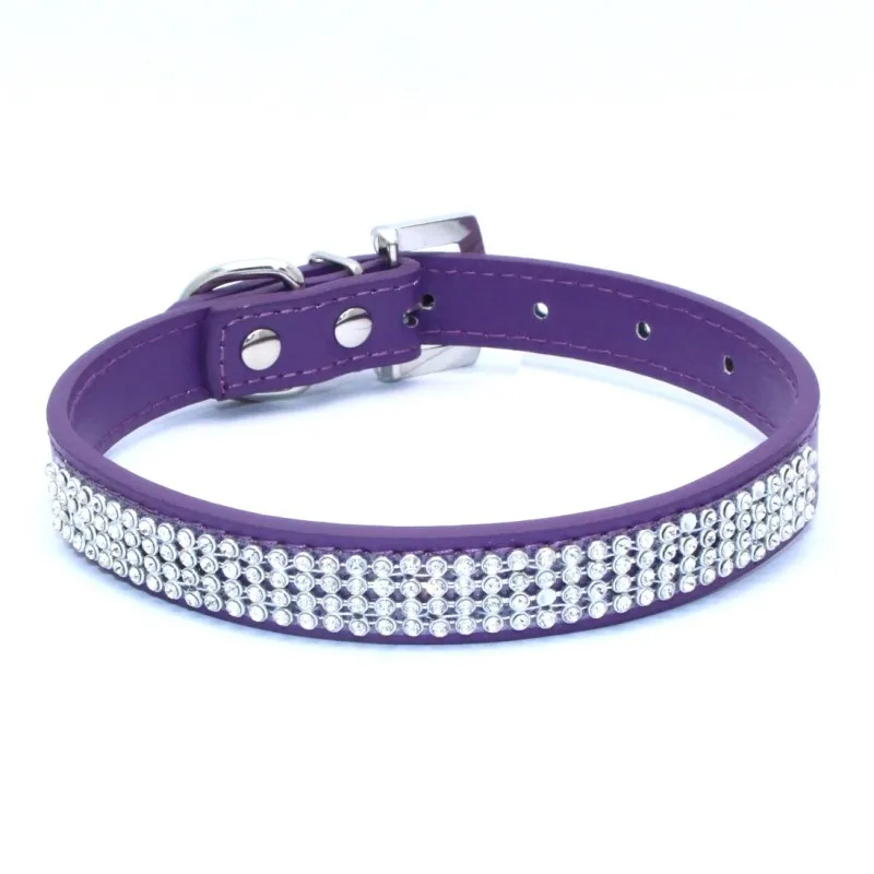 Ошейник для собак с красивым блестящим горным хрусталем из искусственной кожи