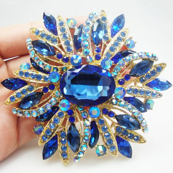 Модные ювелирные изделия Синяя овальная Цветочная подвеска брошь булавка
