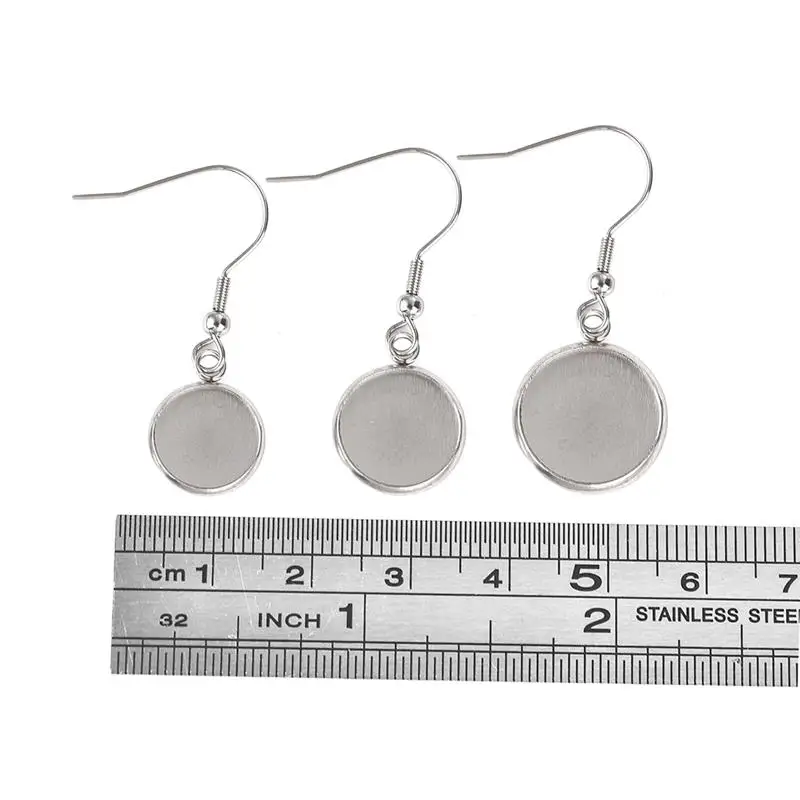 Silver 10 шт. сережки из нержавеющей стали, крючки из проволоки с кабошонами 10 мм 12 мм 14 мм, заготовки для изготовления ювелирных изделий своими руками - Цвет: Silver