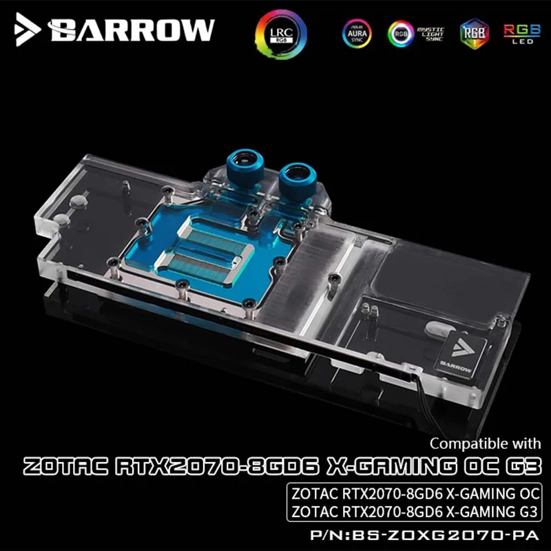 

Barrow BS-ZOXG2070-PA GPU Water Block for ZOTAC RTX2080 8GD6 Extreme PLUS OC8 Full Cover Graphics Card water cooler 5V(RBW)
