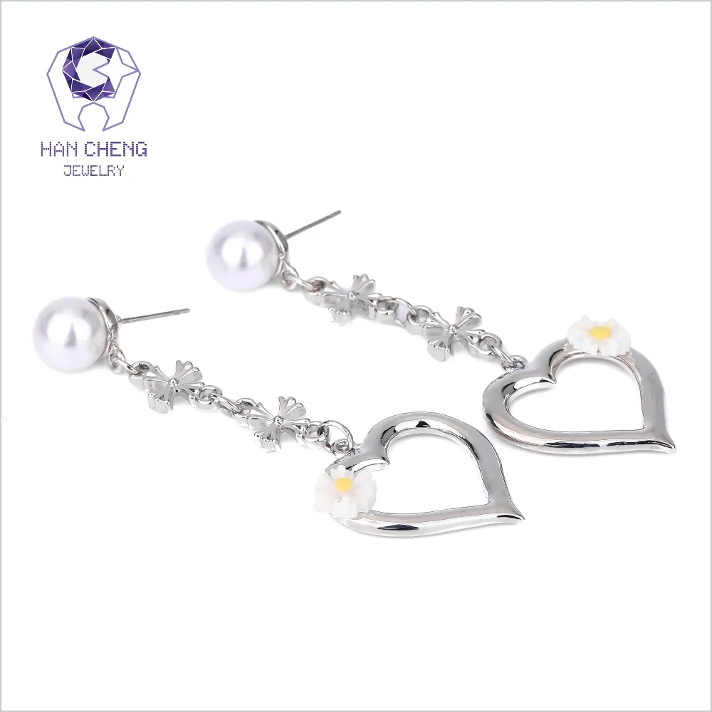 HanCheng Новый Модный золотой длинный висячий цветок из смолы с жемчугом и сердцем