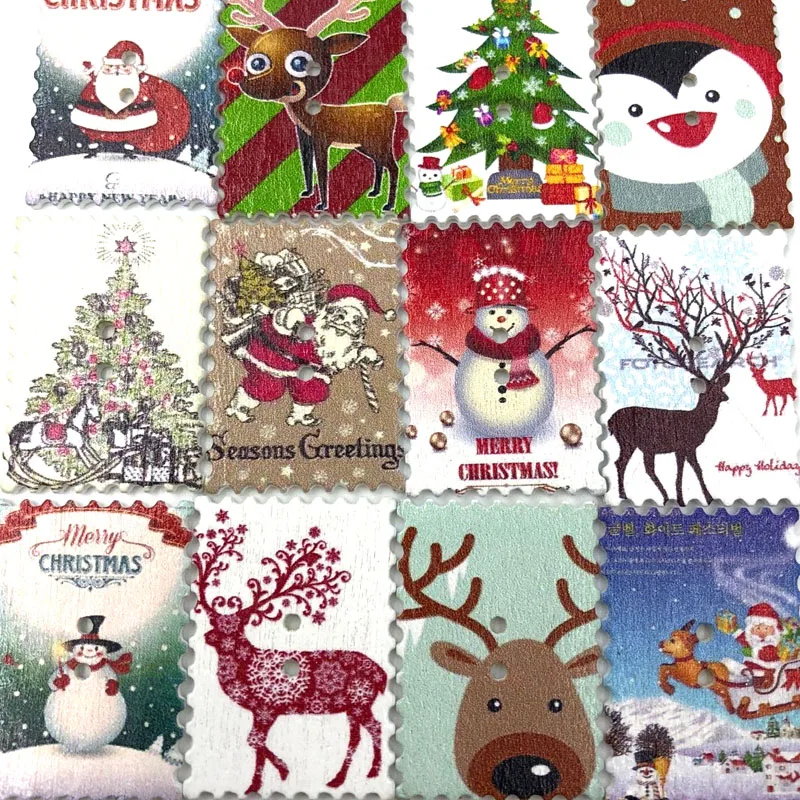 50 шт. Mix Merry Christmas Wood Скрапбукинг пуговиц для шитья WB464