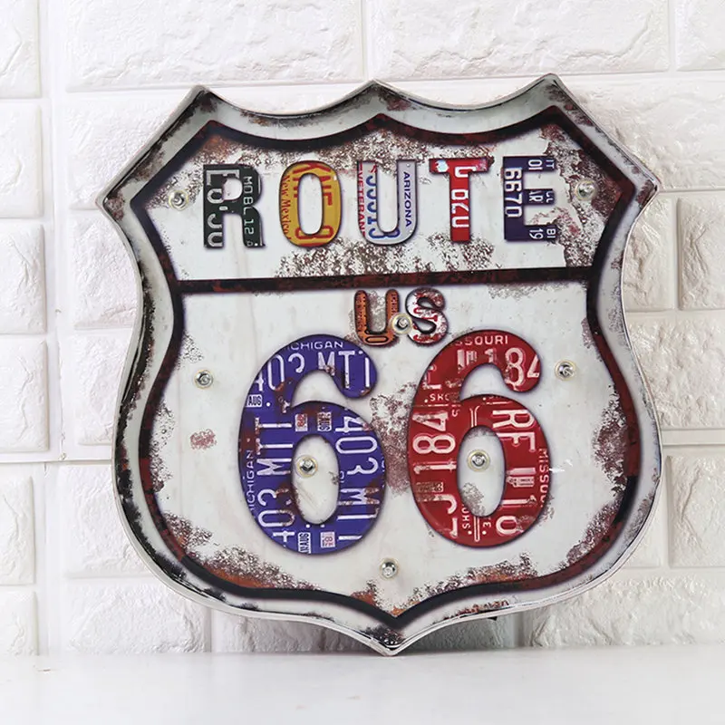 Route 66 неоновая вывеска светодиодный домашний декоративная пластина железная дощечка с надписью металлическая винтажная паба бар настенное художественное украшение