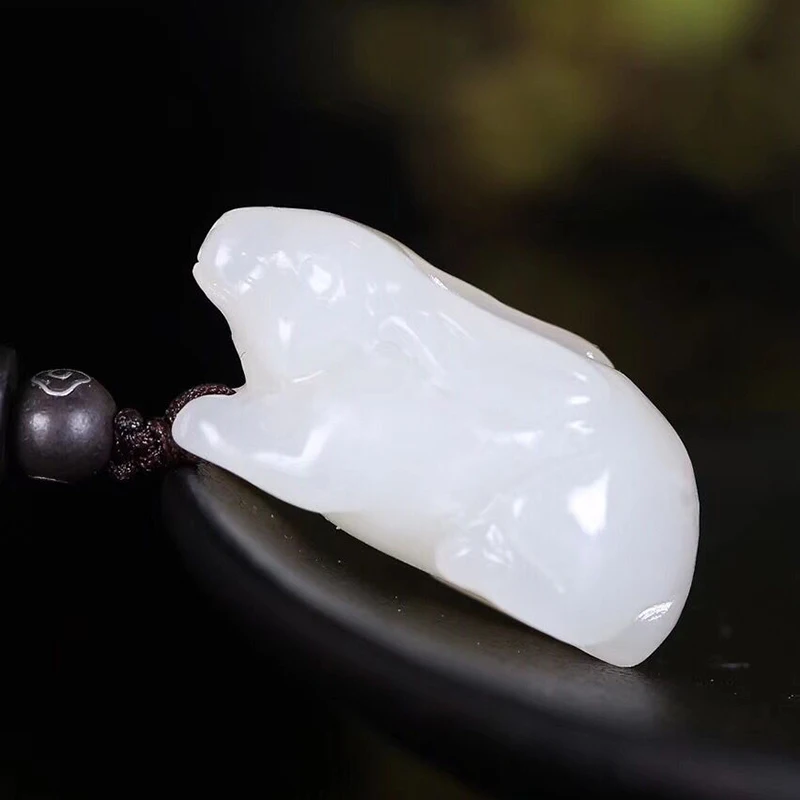 Wholesale Fine Xinjiang Hetian White Natural Stone Pendants Carving Rabbit Pendant Necklace Rope Women Men JoursNeige Jewelry | Украшения и
