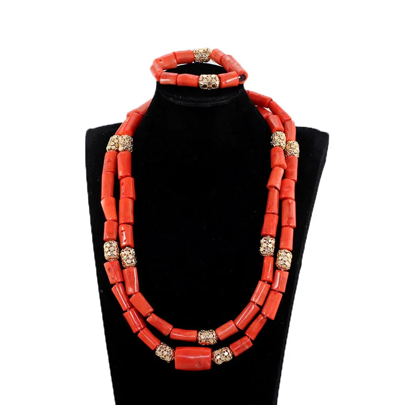 Африканская Свадебная вечеринка Jewelry 45 дюйм(ов) wnie красный Для мужчин Коралл бисера Цепочки и ожерелья комплект для жениха мужской коралловый Цепочки и ожерелья Браслет abh795 - Окраска металла: 17