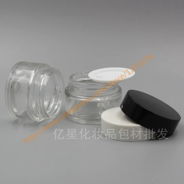 30 г блестящая прозрачная Стекло баночка для крема с белый/черный Пластик крышка