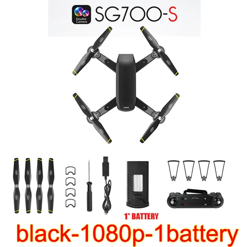 black-1080p-1battery RC самолеты SG700-S игрушки, фотография 720 p/1080 p 3D флип, WiFi FPV, 3,7 V 1000 mAh, камера селфи видео Дрон в реальном времени аэрофотосъемка подарок - Цвет: black-1080p-1battery
