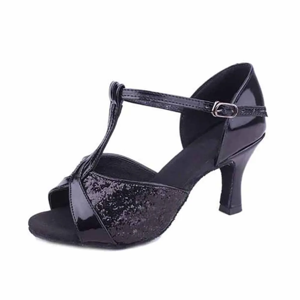HROYL Women Latin Dance Shoes Girls Ballroom Salsa Dancing Shoes Sequin/Satin Tango Modern Soft Sole Party Dance-Shoes High Heel