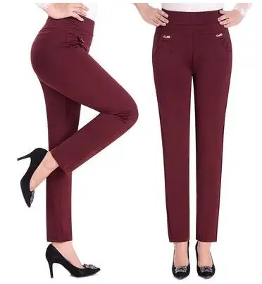 Wine red Женские штаны с высокой талией, повседневные штаны, плюс размер, тянущиеся свободные штаны, женские, s, весна/осень, женские черные штаны, высокое качество, B3544 - Цвет: Wine red