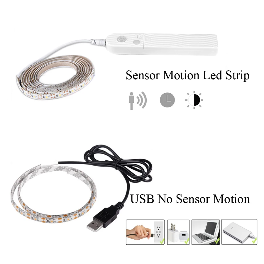 1M 2M 3M USB кабель движения Сенсор светодиодный ночной Светильник 5V Водонепроницаемый под кровать шкаф светильник Рождество Кухня украшение дома