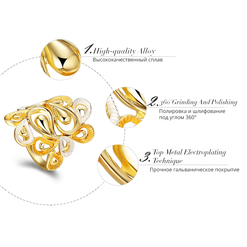

Viennois Dubai Style Size Rings for Women Water Drop Shape Multiple Layered Wide Rings Female Cocktail Party Rings Dubai Jewelry