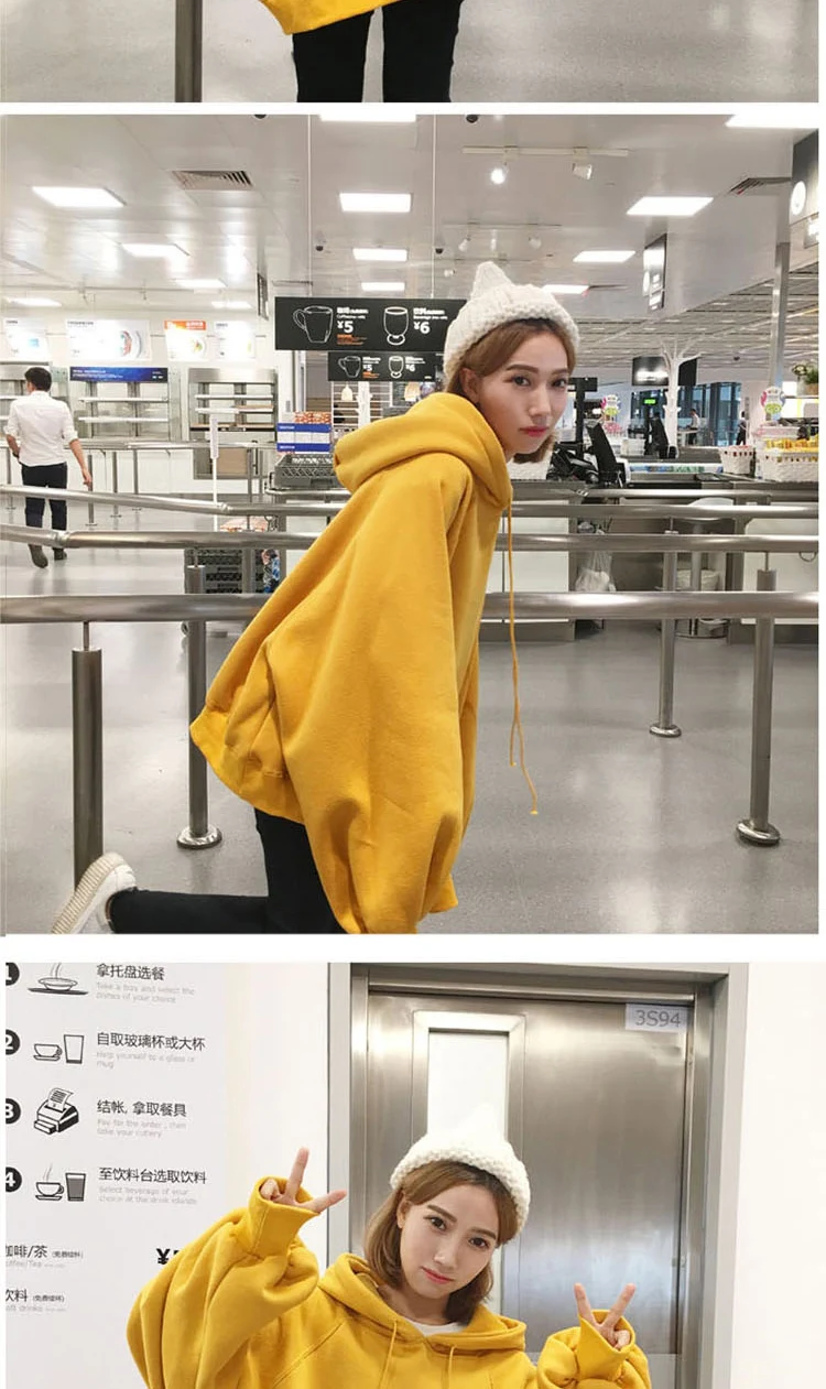 Модный пуловер с капюшоном, Женская толстовка,, корейский стиль, Ulzzang, Harajuku, однотонный бархат, с капюшоном, толстовки, женские, повседневные толстовки