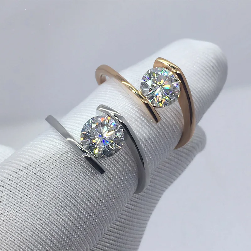 100% 18K 750Au Золотое муассанитовое бриллиантовое кольцо обручальное D цветное VVS с