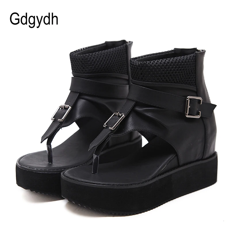 Женские шлепанцы на платформе Gdgydh, черные, обувь в стиле панк на танкетке для увеличение роста на сандалии на высоких каблуках для лета