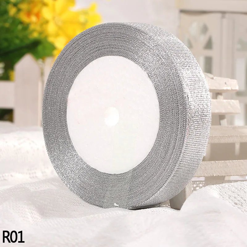 25 ярдов 25 мм шелковая атласная лента с блестками Радуга Ribon DIY лук Ремесло швейная ткань цветок изготовление свадьбы Рождество navidad Декор - Цвет: R01