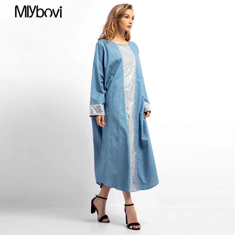 Синяя мусульманская модная Турецкая одежда Abaya Дубай еврейский шифон