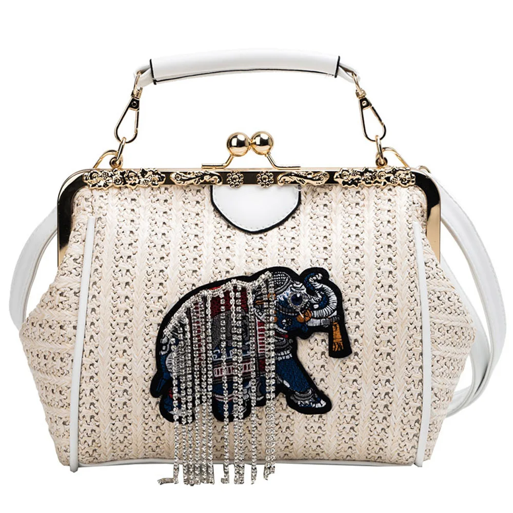 Плетеная пляжная сумка женская 2019 новая соломенная с вышивкой слона Taasel Chain