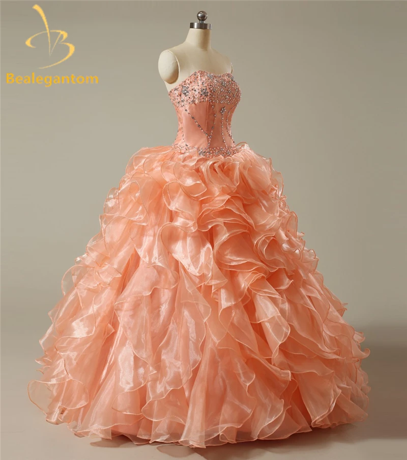 Bealegantom Sexy Cheap Coral Quinceanera Dresses 2019 Ball Gown with Beaded Crystals Lace Up Sweet 16 Dresses In Stock QA968