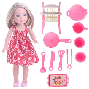 Дети едят сидеть высокой табуретка + весь набор посуды для 14,5 дюймов Wellie Wisher кукла, аксессуары для куклы