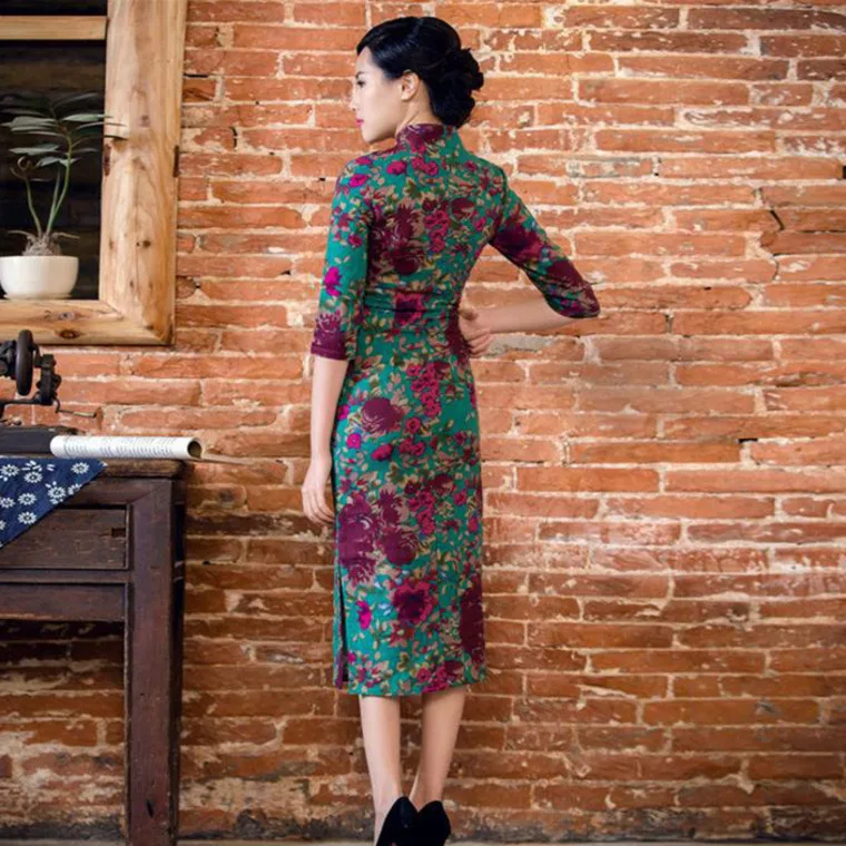 SHENG COCO, китайское классическое женское платье Qipao, элегантное, новинка, длинное льняное платье средней длины с длинными рукавами, тонкое платье, новинка, высокая мода