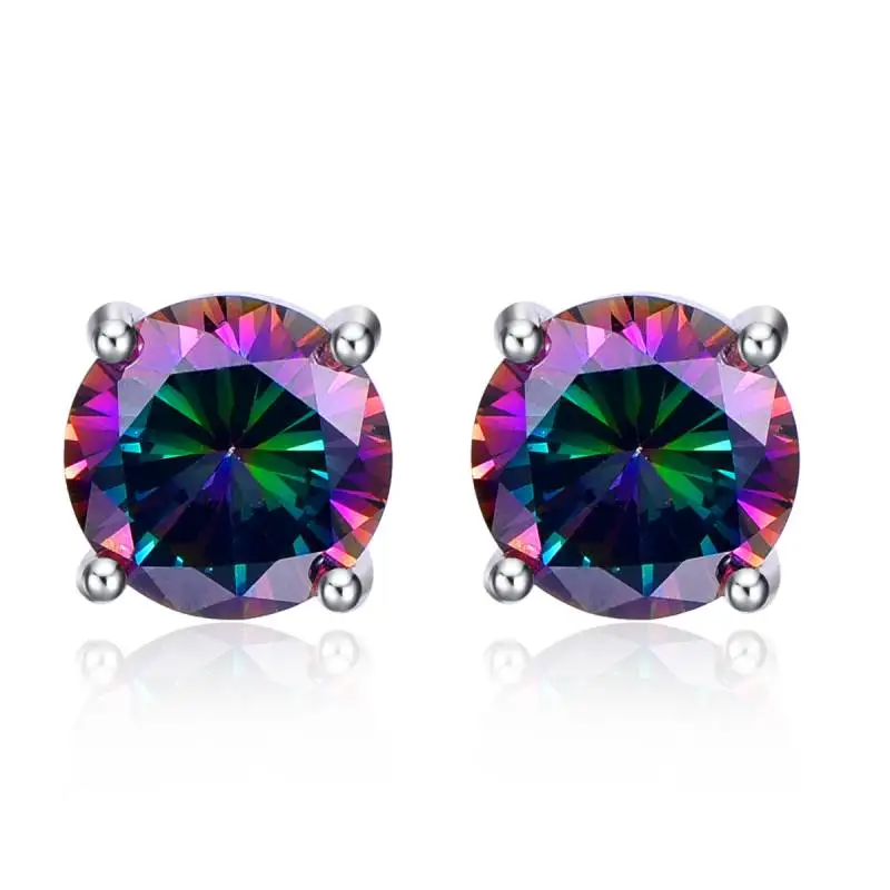 925 Silver Earring 925 карат, круглые серьги с мистическим огненным радужным топазом, серебро пробы, серьги-гвоздики для женщин, серьги для пирсинга, серьги из стерлингового серебра для женщин - Цвет камня: 925 Silver Earring