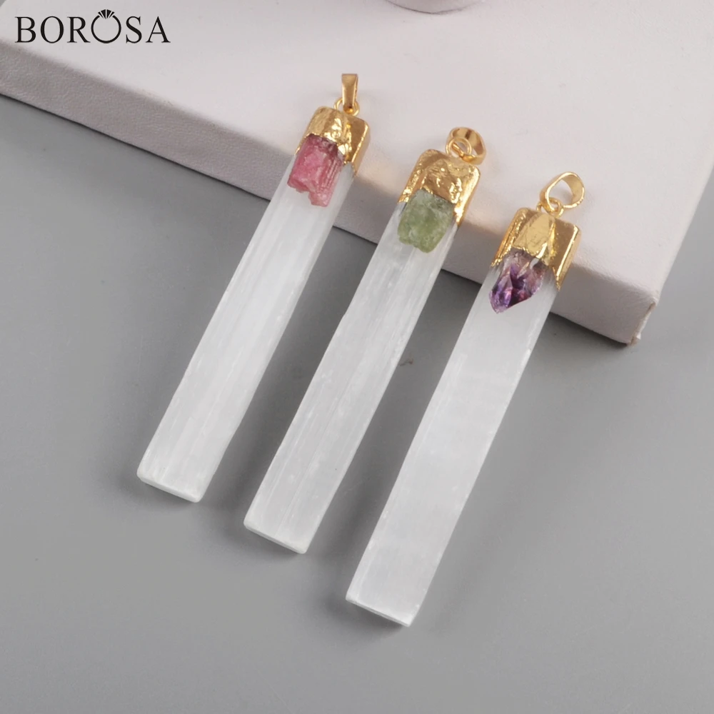 BOROSA дизайн 5 шт. прямоугольник позолоченный Selenite камень с натуральные аметисты