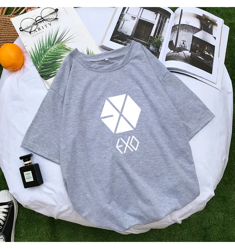 EXO Kpop футболка с коротким рукавом женская летняя новая Корейская хлопковая Футболка Femme Повседневная Уличная Tumblr Harajuku топы Camisas Mujer