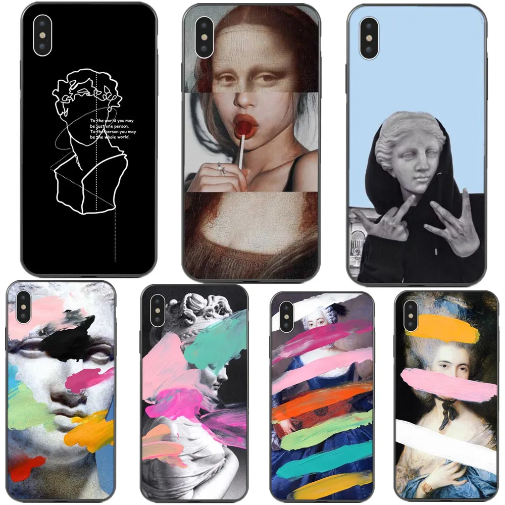 David арт цветные чехлы для телефонов iphone X XS SR Max Мода Мона Лиза мягкая Вернуться ТПУ