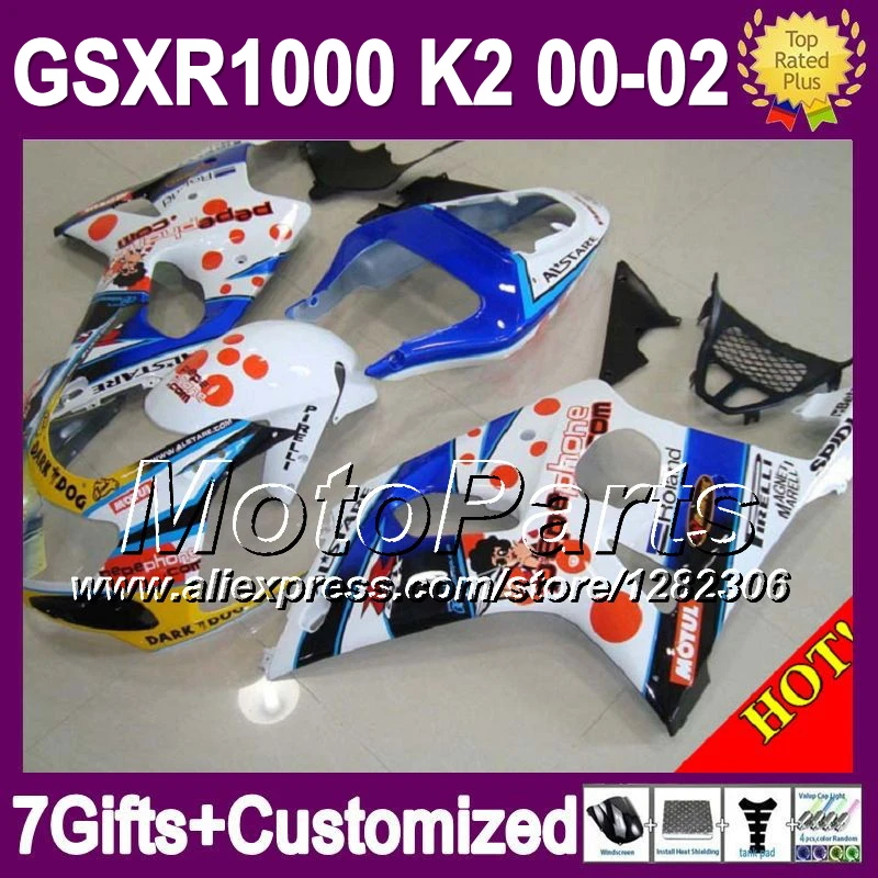 100% для SUZUKI GSX R1000 K2 00 01 02 Pepephone красный пламя 2000 2001 2002 703 синий белый GSXR1000 зализа|gsxr1000