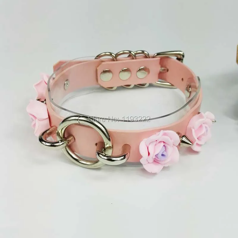 Женский кожаный ошейник с большими розами готический чокер ручной работы в стиле
