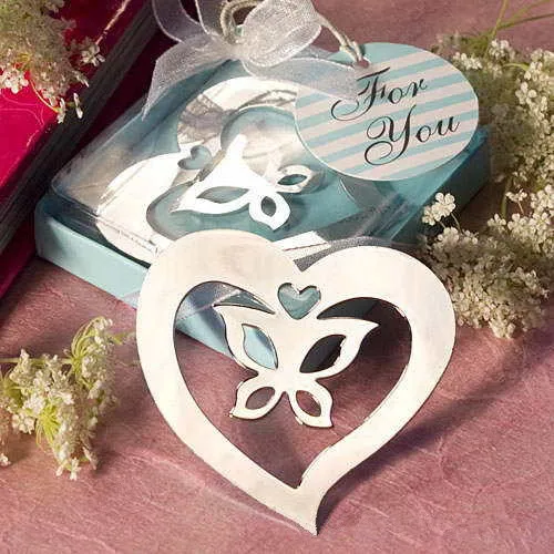 

100 stks / party Butterfly in Love Heart Bookmark Gift Boxed For Bridal Wedding Favor Bomboniere Graduation Party Favor