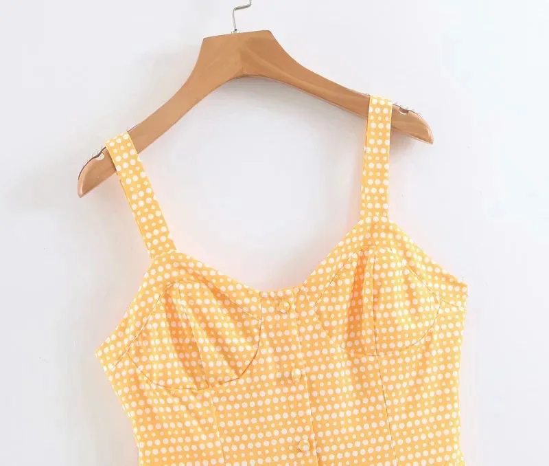 Женское однобортное платье в горошек летнее с запахом лямкой на груди и шее