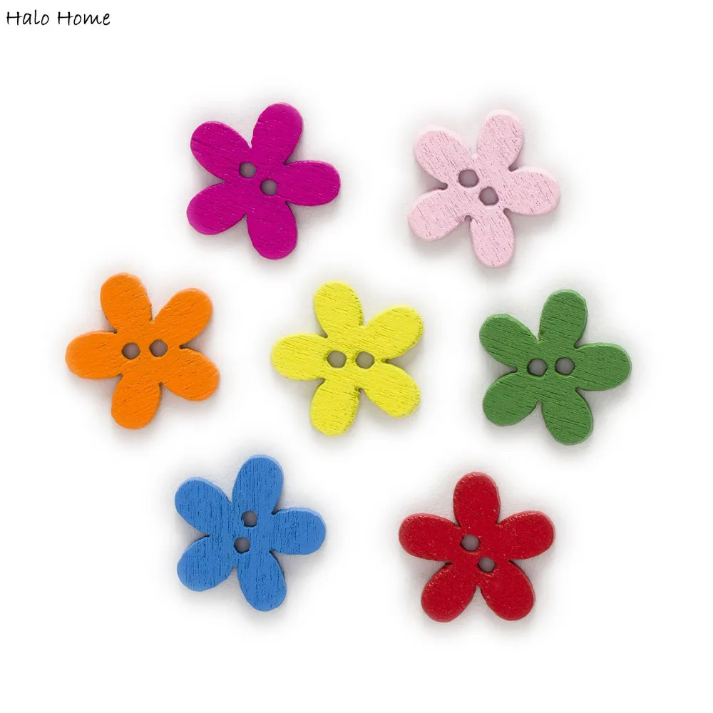 100 шт 2 отверстия микс Цвет деревянные пуговицы в виде цветка декор