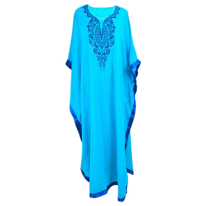 

Plus Size Blue Embroidered 2019 Summer Beachwear Chiffon Kaftan Beach Woman Tunic Bath Dress Robe Plage Swim Wear Beach Cover Up