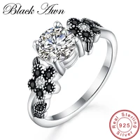 black awn 3 7g 925 sterling silver fine jewelry trendy flower black spinel engagement rings for women wedding ring bague c281