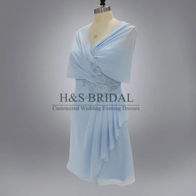 Реальная Модель аппликаций короткое вечернее платье светло-голубое коктейльное