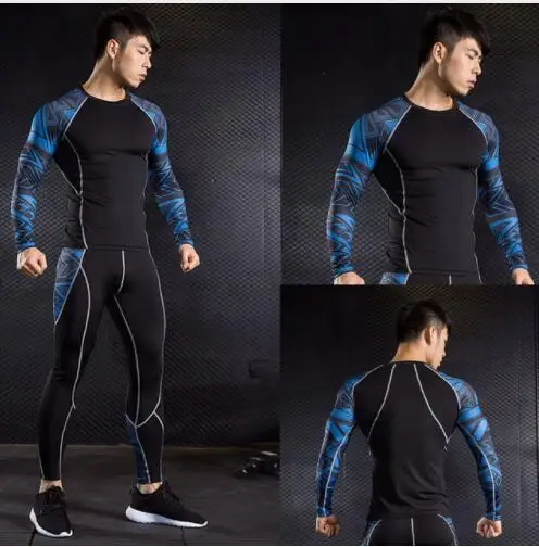 

men's compression pants +crossfit T-shirt men's fitness shirts tights rashgard kit leggings men tracksuit S-4XL Free express