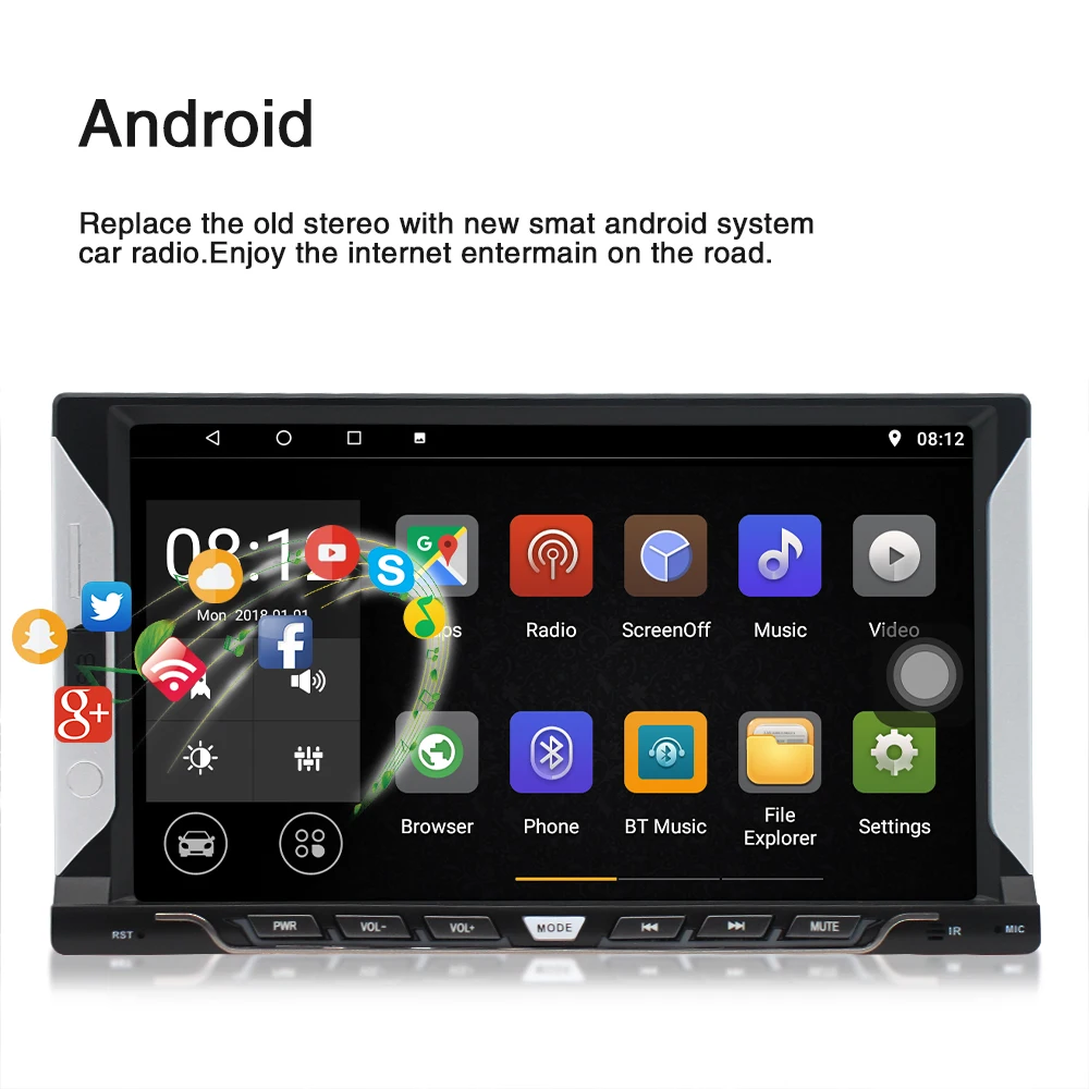 2 Din Автомобильная магнитола 7 &quot Android 8 1 1G + 16GB 1080P HD зеркальная обратная камера