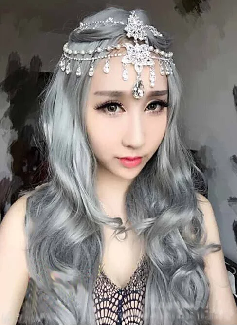 

Halloween Costume Hair for Women Gray Long Curly Synthetic Party Cosplay High Hair