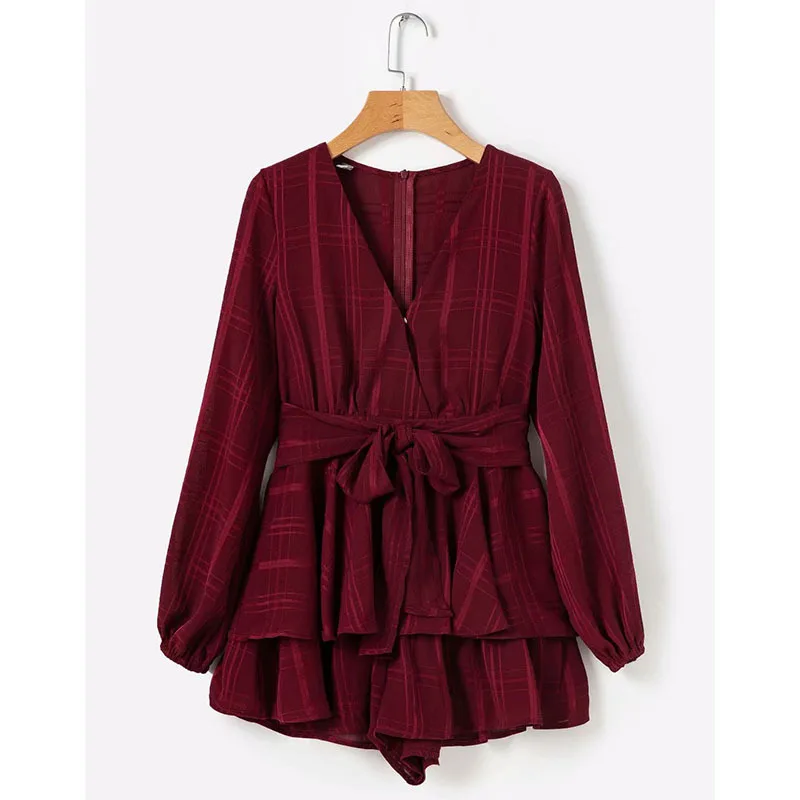 Bow Casual Women Playsuit Long Sleeve Ruffle Sexy White V Neck Beach Elegant Shorts Jumpsuit Rompers | Женская одежда