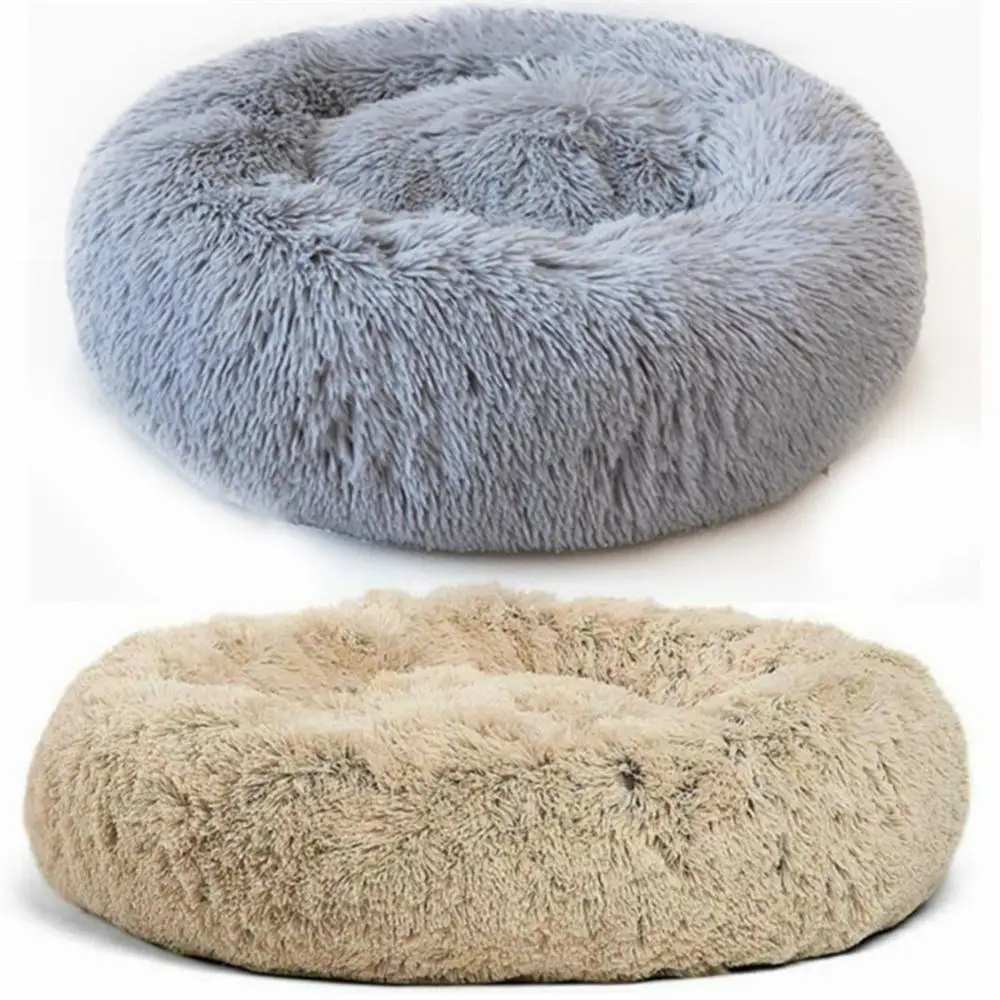 Подушка для щенка длинная плюшевая супер мягкая кровать питомца круглая зимняя